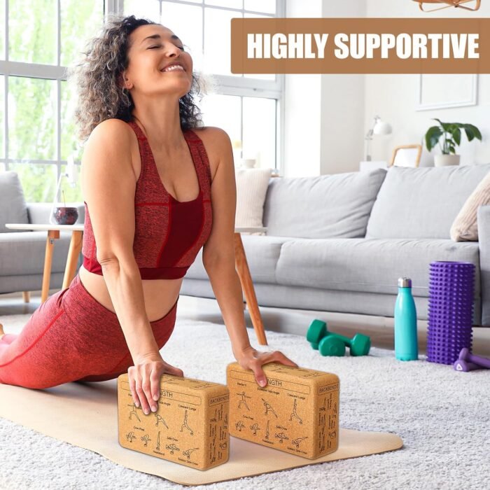 Cork Yoga Blocks 2 Pack Yoga Poses Teaching Cork Blocks, Suitable Poses for Beginners and Experts High Density Block with Non Slip Surface for Better Support, Balance Comfort (Beige) - Image 3