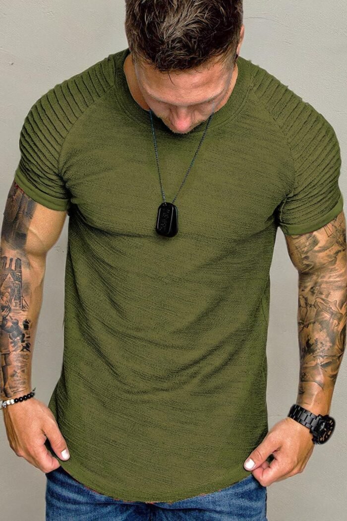 COOFANDY Men's Muscle T-Shirt Pleated Raglan Sleeve Bodybuilding Gym Tee Short Sleeve Fashion Workout Shirts Hipster Shirt - Image 8