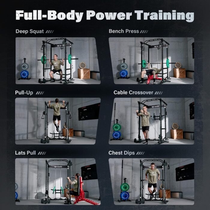 Power Rack | 5-in-1 Power Cage with Adjustable J-Hooks, Cable Machine & Pull-Up Bar | Home and Garage Gym Equipment for Strength Training - Image 2
