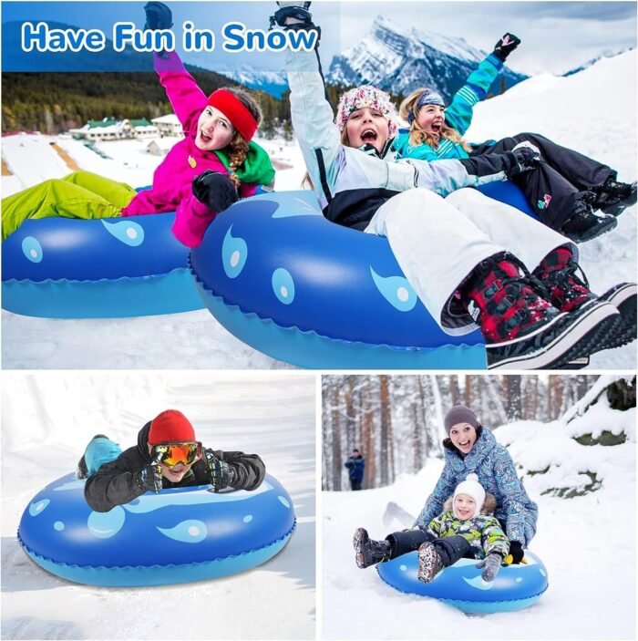 Snow Tube, 47 Inch Cold-Resistant PVC Inflatable Big Snow Sled for Kids and Adults, Thickened Heavy Duty Hard Bottom Sleds Snow with Handles, Winter Toys for Outdoor Sledding Snow Tube Sports - Image 7