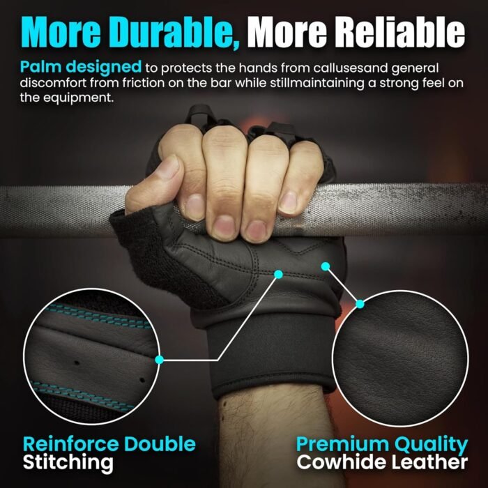 Leather Workout Gloves for Men & Women – Anti-Slip Weightlifting, Gym, and Cycling Gloves with StretchBack Mesh, Full Palm Protection Extra Grip for Fitness & Cross-Training Gloves - Image 6