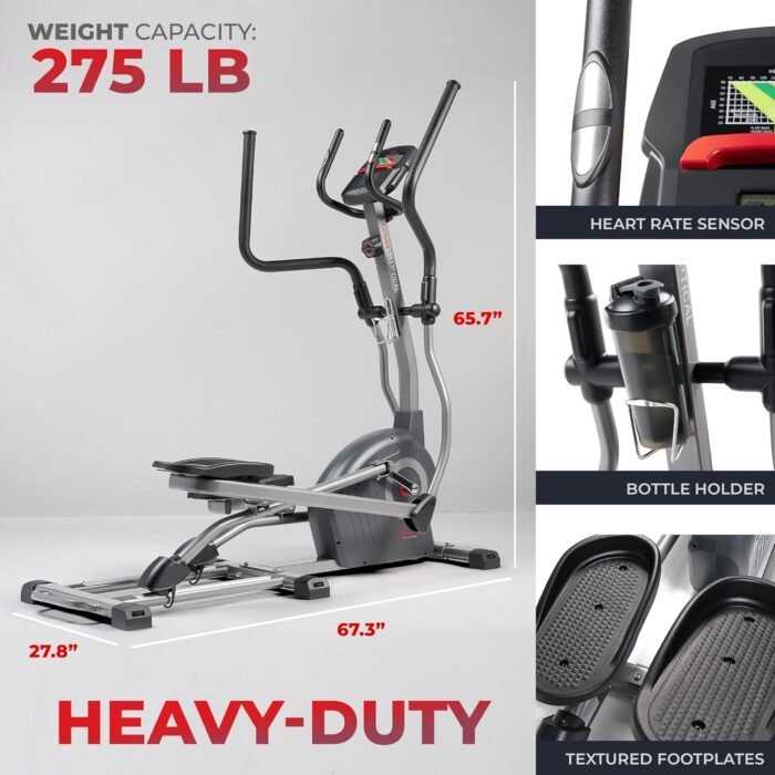 Sunny Health & Fitness Elliptical Trainer Machine w/Built-in Pulse Sensor, Low Impact Cardio Exerciser & Full-Body Cross Training for Home, Optional Free SunnyFit App Link & Electric w/300LB Load - Image 7