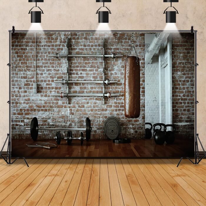 AOFOTO 7x5ft Gym Dumbbell Backdrop Indoor Sports Fitness Room Photography Background Muscle Training Wellness Physique Physical Exercise Sandbag Photo Studio Props Adult Artistic Portrait Wallpaper - Image 5