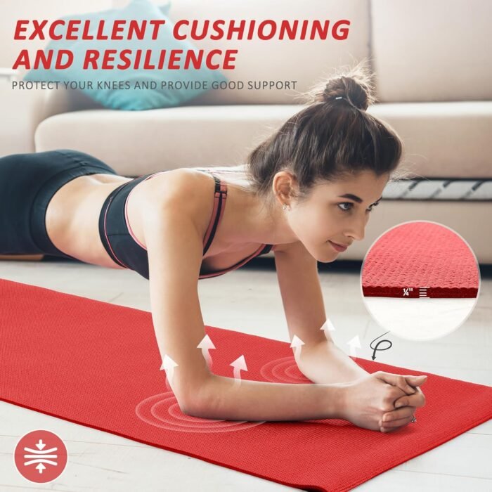 All Purpose 1/4-Inch High Density Anti-Tear Exercise Yoga Mat with Carrying Strap and Yoga Blocks, Red - Image 4