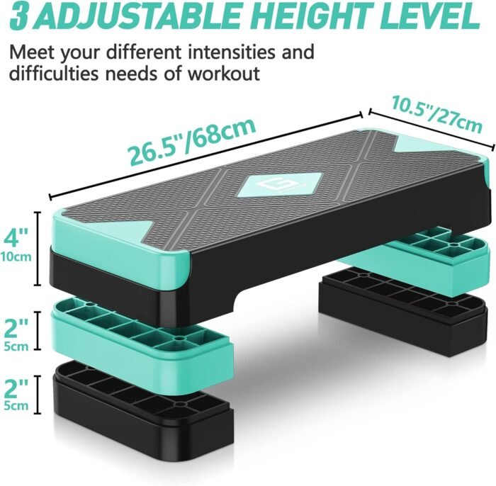 Aerobic Exercise Step, Adjustable Aerobic Stepper for Exercise, Workout Step Platform for Step Up, 26.5" Step Deck with 4” 6” 8” Adjustable Height Risers, Women Home Gym Cardio Fitness - Image 5