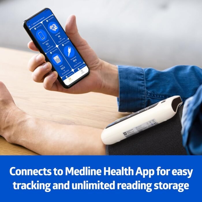 Medline Bluetooth Blood Pressure Monitor, Attached Universal Upper Arm Cuff, Digital LCD Display, Medline Health App Integration, Store Up to 120 Readings, Charger Cable and Carrying Case Included - Image 4