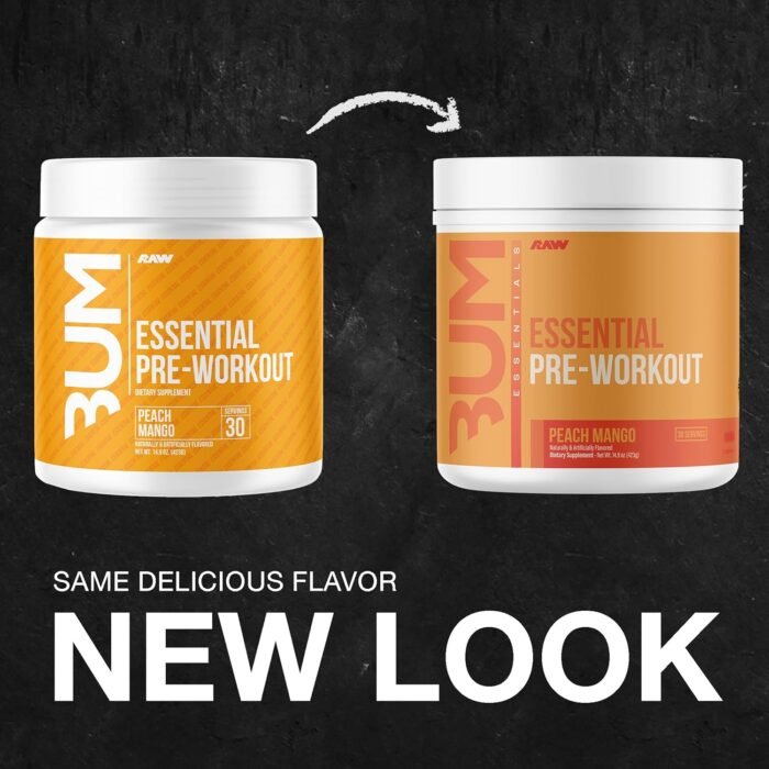 RAW Nutrition - Essential Pre - Chris Bumstead Pre Workout Formula, Sports Nutrition Pre-Workout Powders | Men & Womens Drink, Energy Powder for Working Out (Peach Mango) - Image 3