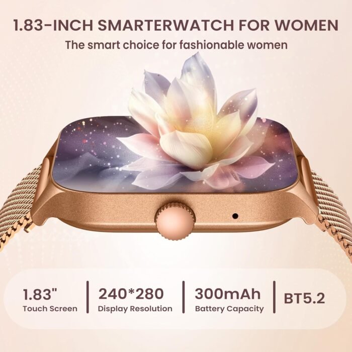 Smart Watches for Women Android iOS Phones: Gold Smartwatch for Women 1.83" Touchscreen with Answer/Make Call Waterproof Heart Rate Blood Pressure Sleep Sport Alarm Pedometer Calorie Fitness Tracker - Image 3