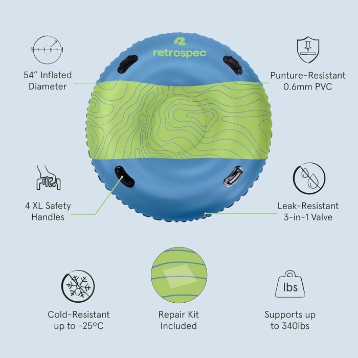Snowslide 42” and XL Inflatable Snow Tube for Kids, Youth, Adults - Heavy Duty Snow Sled with Handles - Winter Outdoor Toy - Image 6