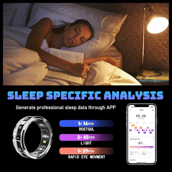 Smart Ring for Women & Men | IP68 Waterproof Fitness Tracker |Sleep Tracking Heart Rate Blood Oxygen Healthy Monitor Monitor | Activity/Steps/Calories | for iOS & Android (Inky, 9#) - Image 8