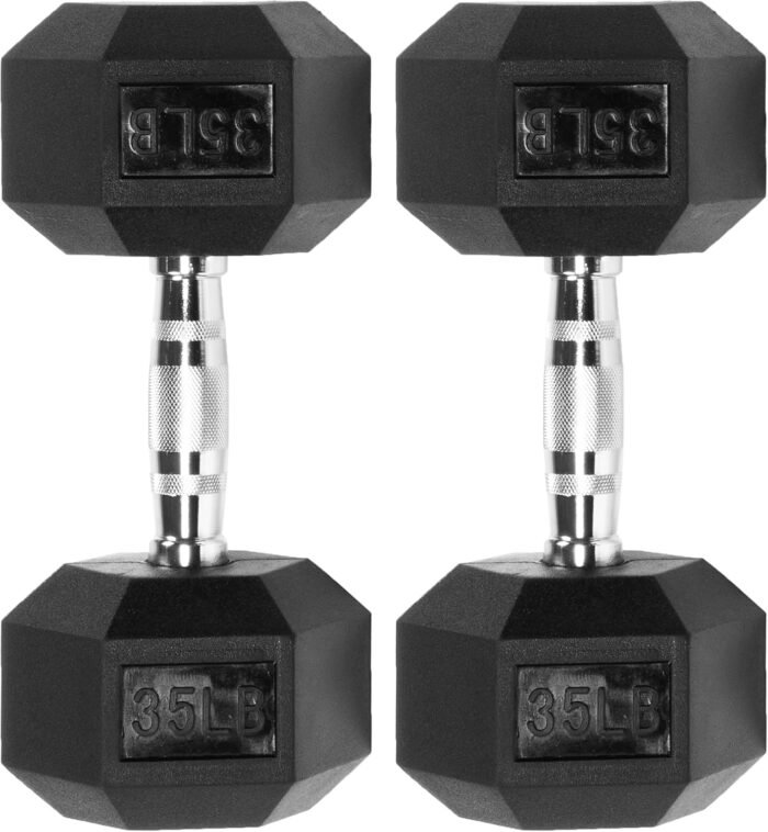 Premium Rubber Encased Hex Dumbbell, 35LB Pair - Image 4