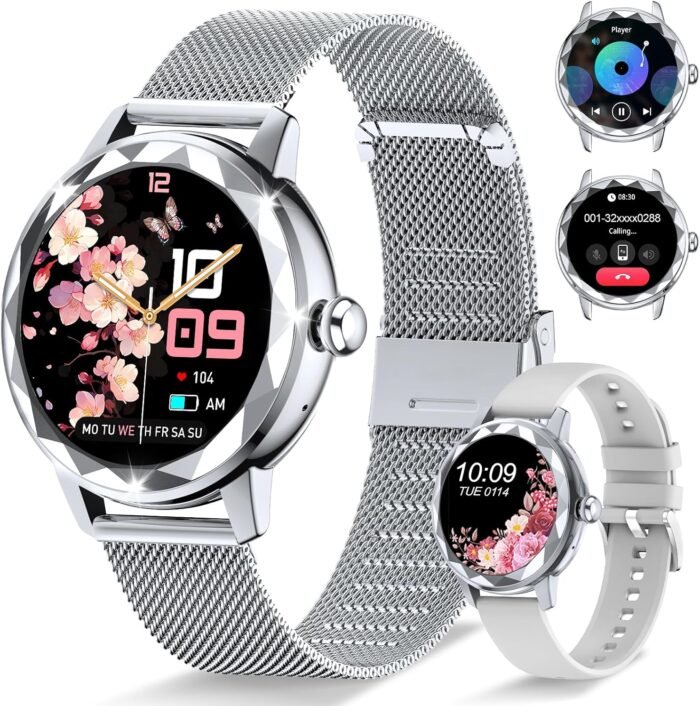 Smart Watch for Women with Make/Answer Call, 1.2" Adjustable Fitness Watch with Heart Rate Sleep Monitor Female Cycle and 100+ Sports Modes (W02-Silver) - Image 2