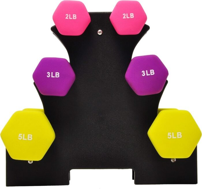 Signature Fitness Neoprene Dumbbell Hand Weights, Anti-Slip, Anti-roll, Hex Shape Colorful, 20-Pound Set: 2LB, 3LB, 5LB Pair of Each - Image 3