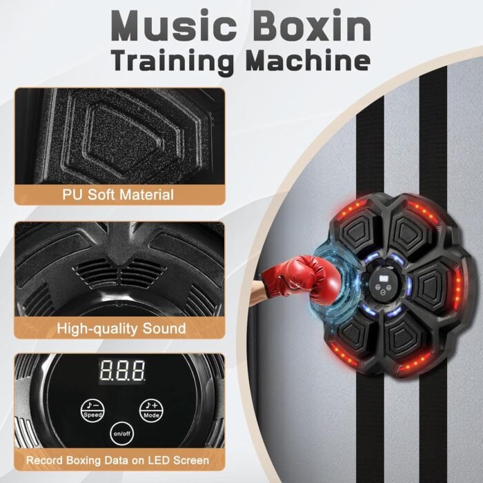 Music Boxing Machine for Adults, Wall Mounted Smart Bluetooth Boxing Training Equipment, Kids Music Punching Machine, 2 Pairs Boxing Gloves, 10 Modes & 9 Speeds, Adjustable Target for Home Gym Office - Image 6