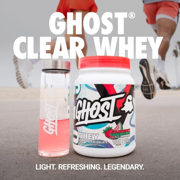 GHOST Clear Whey Isolate Protein Powder, Strawberry Watermelon - 1.57 LB Tub, 25G of Whey Protein - Post Workout Drink for Muscle Gain & Recovery – Sugar Free, Soy Free & Zero Fat, 20 Servings - Image 3