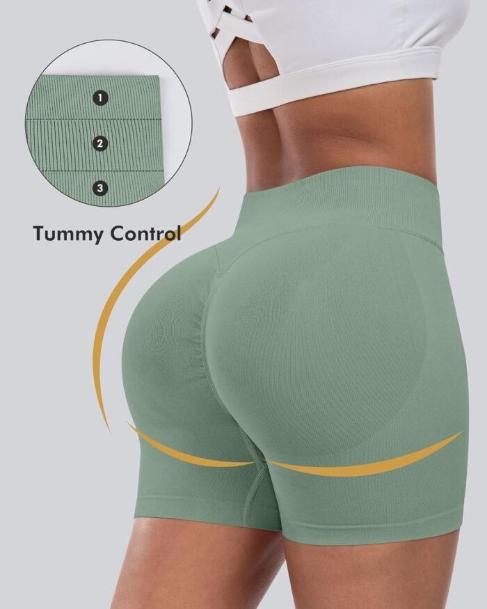CHRLEISURE Workout Gym Biker Shorts, High Waisted Butt Lifting Scrunch Butt Sports Seamless Shorts Sets 4 Piece - Image 3