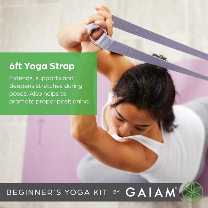 Gaiam Beginner's Yoga Starter Kit Set (Yoga Mat, Yoga Block, Yoga Strap) - Light 4mm Thick Printed Non-Slip Exercise Mat for Everyday Yoga - Includes 6ft Yoga Strap & Yoga Brick - Image 5