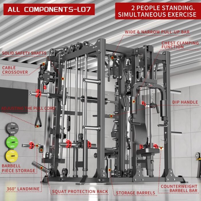 Smith Machine，Multi-Function Squat Rack Power Cage with Cable Crossover System,with Optional Weight Bench, Olympic Barbell Weight Set, for Home Gym - Image 3
