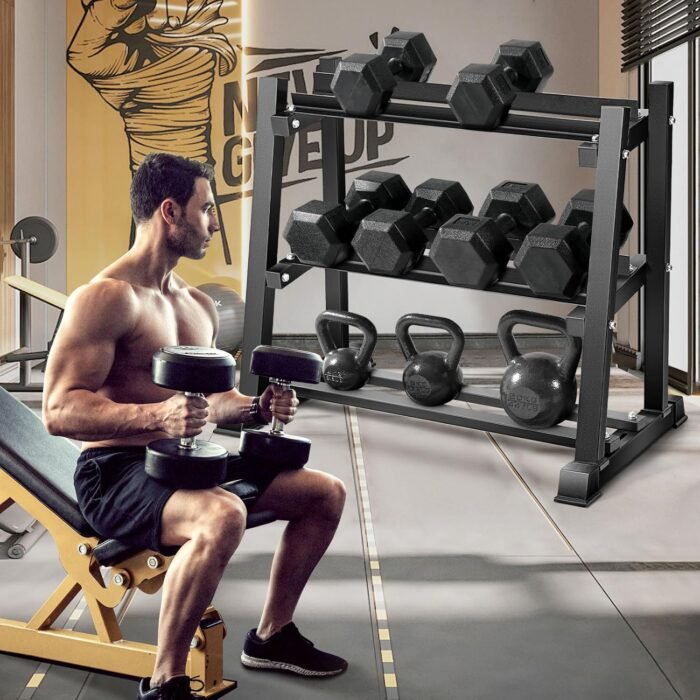 Dumbbell Rack, Bongkim Dumbbell Set with Rack Stand, Dumbbells Weights Rack for Home Gym, Weight Rack for Dumbbells, Kettlebells, and Weight Plates 1100LBS - Image 9