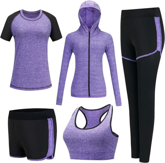5pcs Workout Outfits for Women Athletic Sets Sport Suits Yoga Gym Fitness Exercise Clothes Jogging Tracksuits - Image 2
