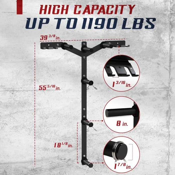 Yes4All 6 Pegs & 4 Barbell Storage Racks Load Up to 1190 LBS - Wall Mounted Weight Plate Tree & Barbell Holder - Image 3