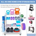 Dumbbell Rack, Yoga Mat Storage Rack - Weight Rack for Dumbbells, Home Gym Storage Rack for Yoga Mat, Dumbbells and Kettlebells, All in One Workout Equipment Storage with Caster Wheels - Image 3