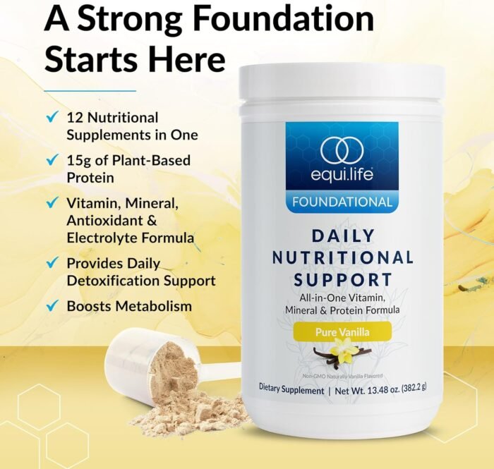 Equilife Daily Nutritional Support, All-in-One Multivitamin Meal Replacement, Pure Vanilla Flavor, 15G Plant Protein, Supports Overall Wellness Including Energy, Digestion, & Skin, 14 Servings Tub - Image 4