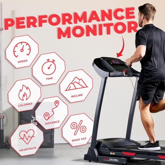 Sunny Health & Fitness Premium Folding Treadmill for Home with Adjustable Incline, Shock Absorption, Digital Monitor, Pulse Sensors, Speed Buttons, Optional Free SunnyFit App Bluetooth Connection - Image 5