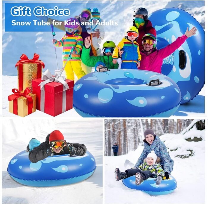 Snow Tube, 47 Inch Cold-Resistant PVC Inflatable Big Snow Sled for Kids and Adults, Thickened Heavy Duty Hard Bottom Sleds Snow with Handles, Winter Toys for Outdoor Sledding Snow Tube Sports - Image 6