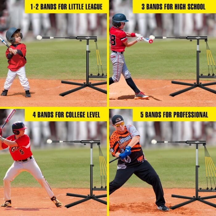 Baseball Softball Swing Trainer with 5 Power Bands,Auto Reset Baseball Training Equipment,Baseball Hitting Trainer,Height Adjustable 31-47 inches Softball Swing Trainer Improve Power,Speed - Image 5