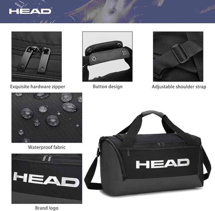 HEAD 45L Waterproof Tennis Duffel Bag for Men, Large Capacity Sports Gym Bags with Shoes Compartment, Lightweight Crossbody Duffle Bag for Business/Workout/Fitness/Weekender/Overnight - Image 7