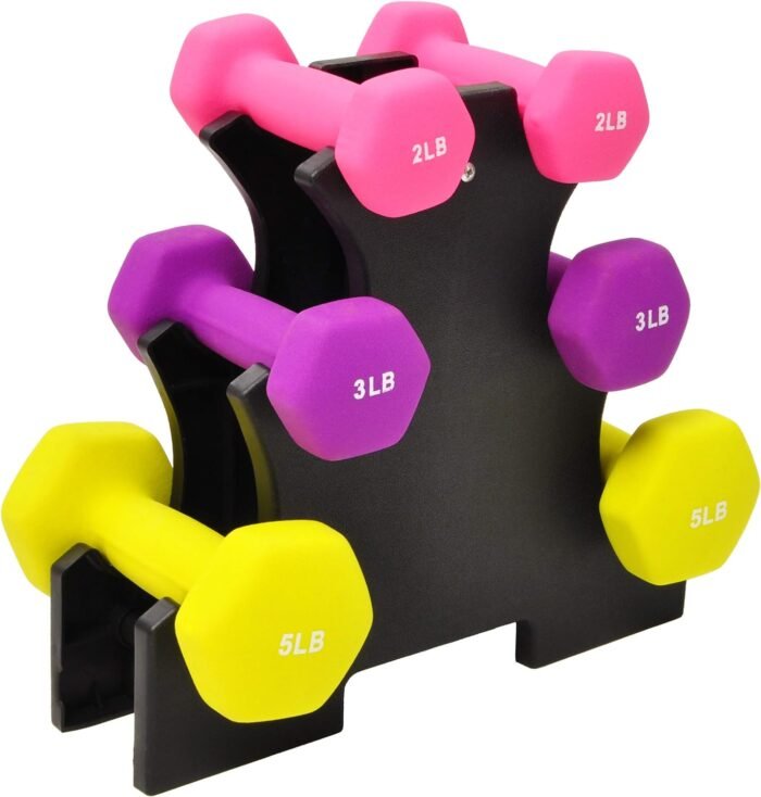 Signature Fitness Neoprene Dumbbell Hand Weights, Anti-Slip, Anti-roll, Hex Shape Colorful, 20-Pound Set: 2LB, 3LB, 5LB Pair of Each - Image 2