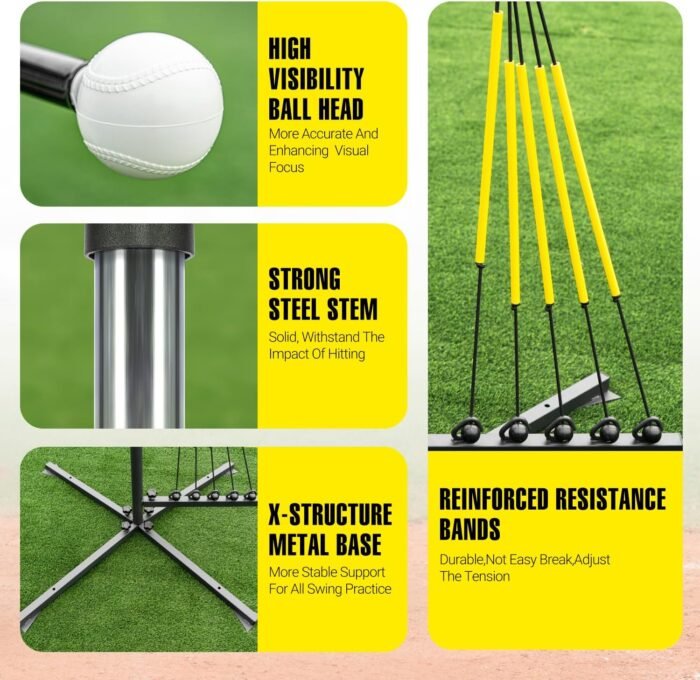 Baseball Softball Swing Trainer with 5 Power Bands,Auto Reset Baseball Training Equipment,Baseball Hitting Trainer,Height Adjustable 31-47 inches Softball Swing Trainer Improve Power,Speed - Image 4