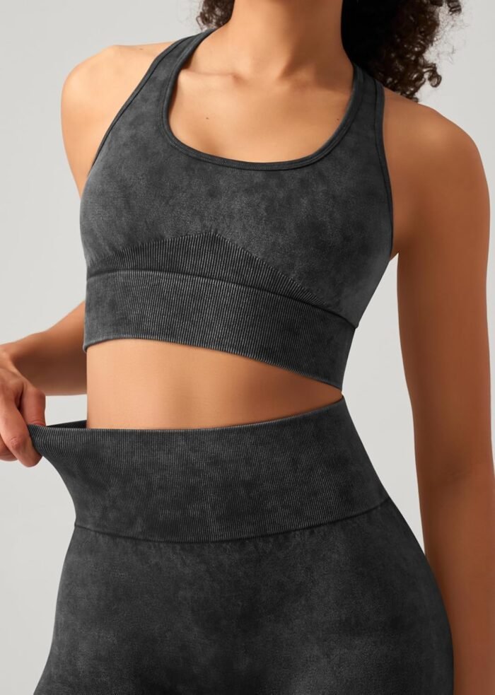 OLCHEE Womens Workout Sets 2 Piece - Acid Wash Seamless Yoga Outfits High Waist Leggings Padded Racerback Sports Bra Gym Set - Image 7