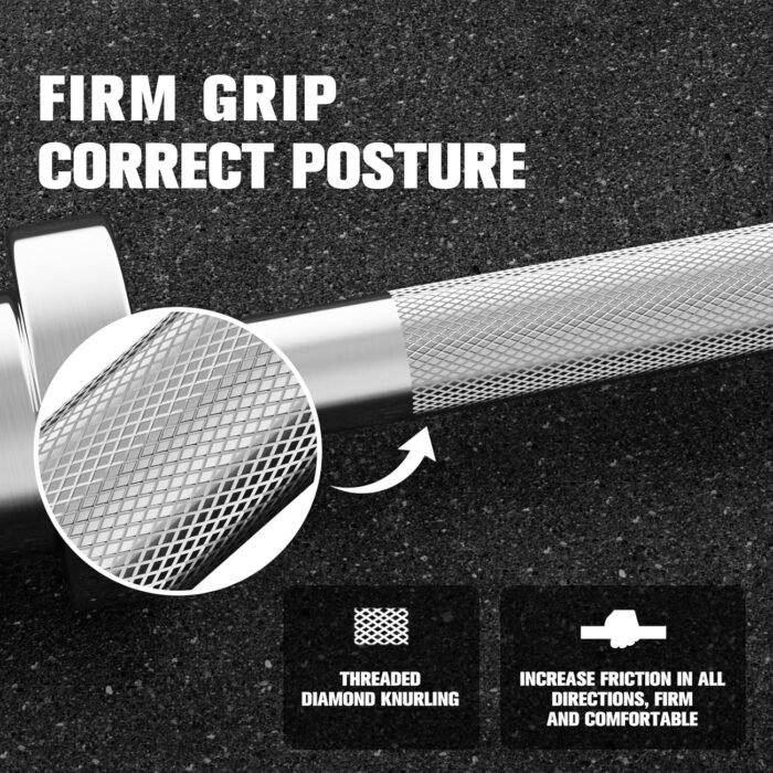 RITFIT Olympic Barbell 4ft/4.8ft/6ft - 2 Inch Weight Bar for Strength Training, Weightlifting, Squat, Deadlift, Bench Press, Curl, Overhead Press - 350lbs/500lbs Capacity 4FT Silver - Image 7