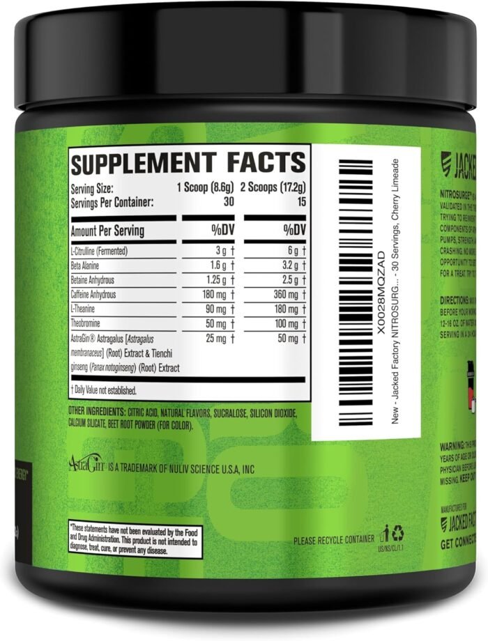Jacked Factory NITROSURGE Pre Workout Supplement - Endless Energy, Instant Strength Gains, Clear Focus, Intense Pumps - NO Booster & Preworkout Powder with Beta Alanine - 30 Servings, Cherry Limeade - Image 9