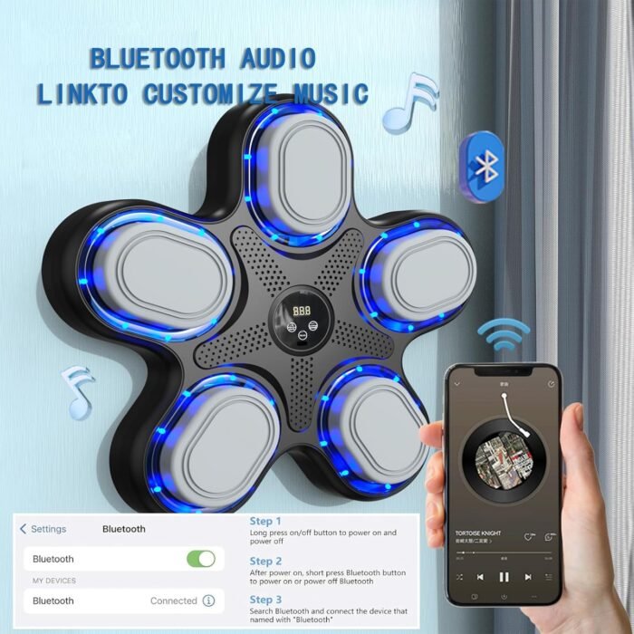 2025 Music Boxing Machine with Boxing Gloves, Smart Bluetooth Boxing Machine with LED Electronic Wall Mounted, Music Boxing Target Workout Punching Equipment for Home(Upgrade) - Image 4