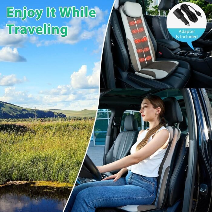 Shiatsu Back Massager with Heat, Massage Chair Pad Seat Cushion for Stress Relief, Deep Tissue Kneading & Roller, 2 Vibration Motors, Back Waist Hip Massager, PU Leather, with 2 Adapters - Image 5