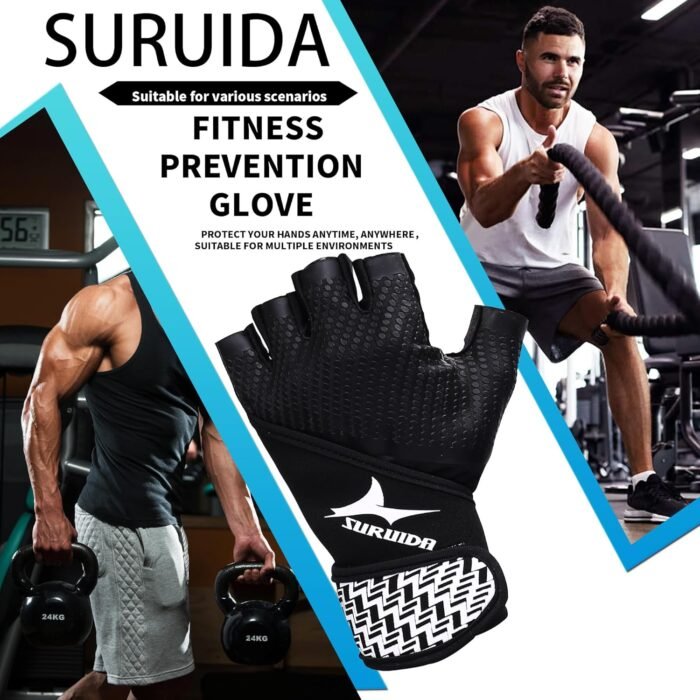 Workout Gloves for Men&Women,Full Palm Protection Weight Lifting Gym Gloves Half Finger Cycling Exercise Gloves with Wrist Wrap Support - Image 7