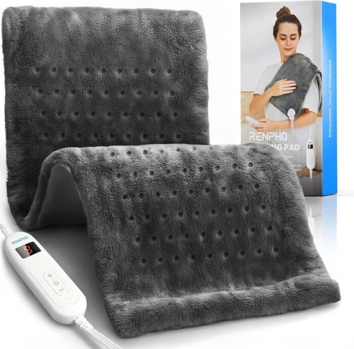 RENPHO Heating Pad for Back Pain & Period Cramps, FSA HSA Eligible, 12" x24‘’ Electric Heat Pad for Neck and Shoulder, Birthday Gifts for Women Men Mom Dad, ETL Certified, Machine Washable (Gray) - Image 2