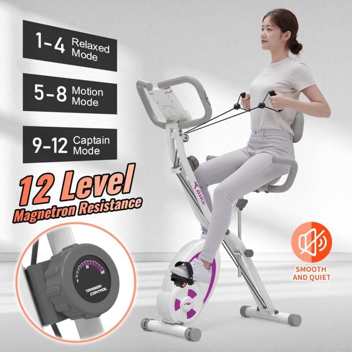 leikefitness Folding Stationary Bike Recumbent Exercise Bike w/Arm Resistance Bands-Pulse Sensor-LCD Monitor and Easy to Assemble Indoor Cycling Bike 2280 - Image 4