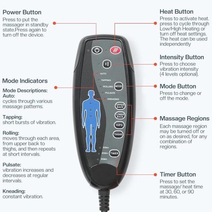 CILI Massage Chair Pad,Back Massager with Heat,Massage Seat Cushion with 10 Vibration Motors,30-60-90 Minutes Heating Options,Chair Massager for Office Chair, Home Office Use - Image 8