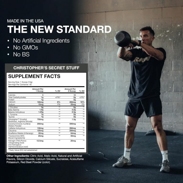 RAW Christopher's Secret Stuff Pre Workout Powder, Thavage (Tastes Like Winning) - Chris Bumstead CBUM Preworkout Supplement for Men & Women - Working Out, Hydration & Energy - 40 Servings - Image 6