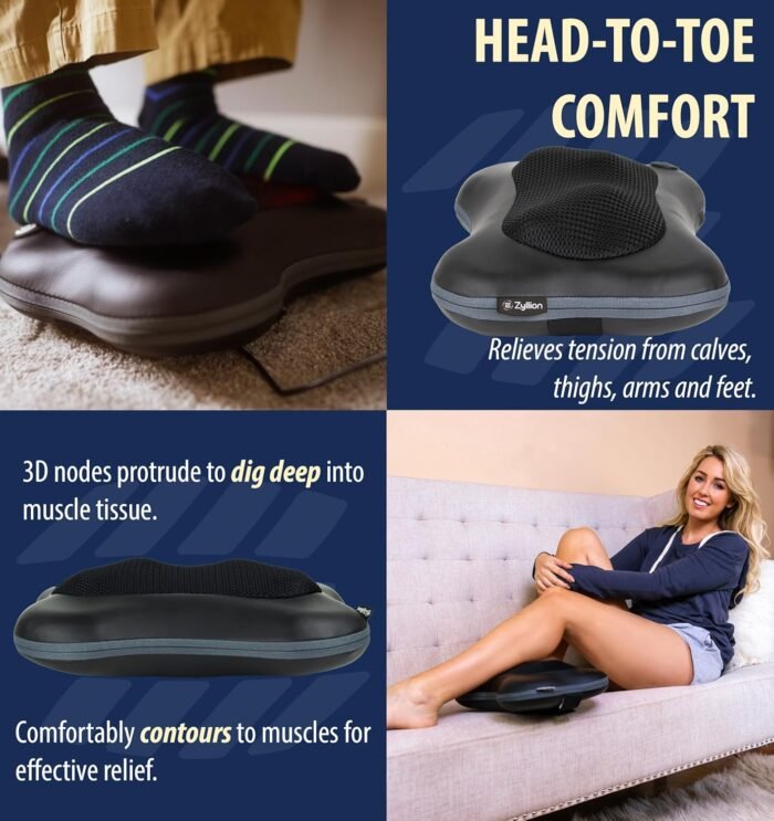 Zyllion Shiatsu Back and Neck Massager with Heat (FSA HSA Eligible) Cordless Rechargeable 3D Electric Kneading Deep Tissue Massage Pillow for Muscle Pain Relief on Shoulder, Leg, Foot ZMA-13RB - Image 8