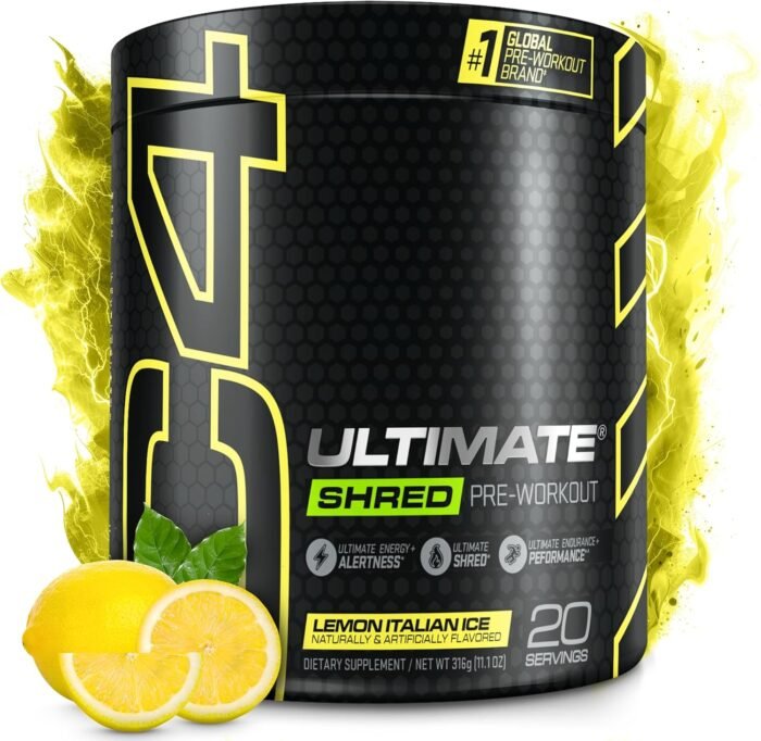 Cellucor C4 Ultimate Shred Pre Workout Powder for Men & Women, Metabolism Supplement with Ginger Root Extract, Lemon Italian Ice, 20 Servings (Pack of 1) - Image 2