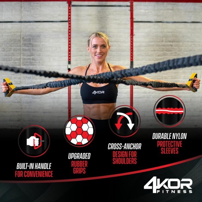 4KOR Cross Anchor Shoulder Performance Training System. Resistance Cords with Handles and Dynamic Workout Guide. Exercise Bands with Nylon Sleeves, Rubber Grips, and Carry Bag for Rehab and Strength - Image 4