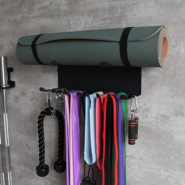 Resistance Bands Rack Wall Mount Home Gym Equipment Storage Rack for Resistance Bands, Jump Ropes, Yoga Mat, Foam Roller, Chains, 16.5", Black - Image 6
