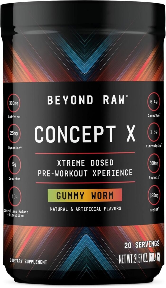 BEYOND RAW Concept X, Clinically Dosed Pre-Workout Powder, Contains Caffeine, L-Citrulline, Creatine, and Beta-Alanine, Gummy Worm Flavor, 20 Servings - Image 2