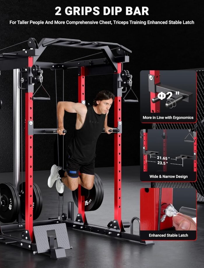 YOLEO Smooth Dual Pulley System Power Cage, 1600LBS Adjustable Cable Crossover Power Rack, Multi-Functional Squat Rack for Home Gym with More Training Attachment - Image 7