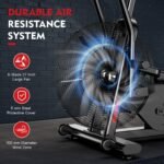 pooboo Exercise Bike, Stationary Bike for Home Gym, Air Resistance Bluetooth Fan Bike w/Dual Acction Handlebars & Dual-Layer Transmission System, Upright AirBike Indoor Cycling Bike for Cardio Workout - Image 4
